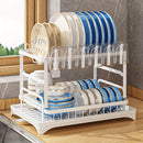 1pc Large Capacity 2-Tier Dish Drying Rack with Drainboard, Double-Layer Bowl & Cup Rack, Detachable Over The Sink Organizer for Kitchen Counter, Black & White - Ideal for Plates, Bowls, Cups & Cutlery Storage, Dish Drying Ra