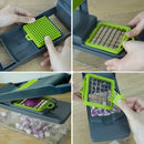 14-Piece Stainless Steel Vegetable Chopper Set - Multifunctional Fruit and Food Slicer, Grater, Cutter with Container, Interchangeable Blades, and Onion Mincer - Manual Operation, Easy to Use, Space-Saving, and Durable Kitche