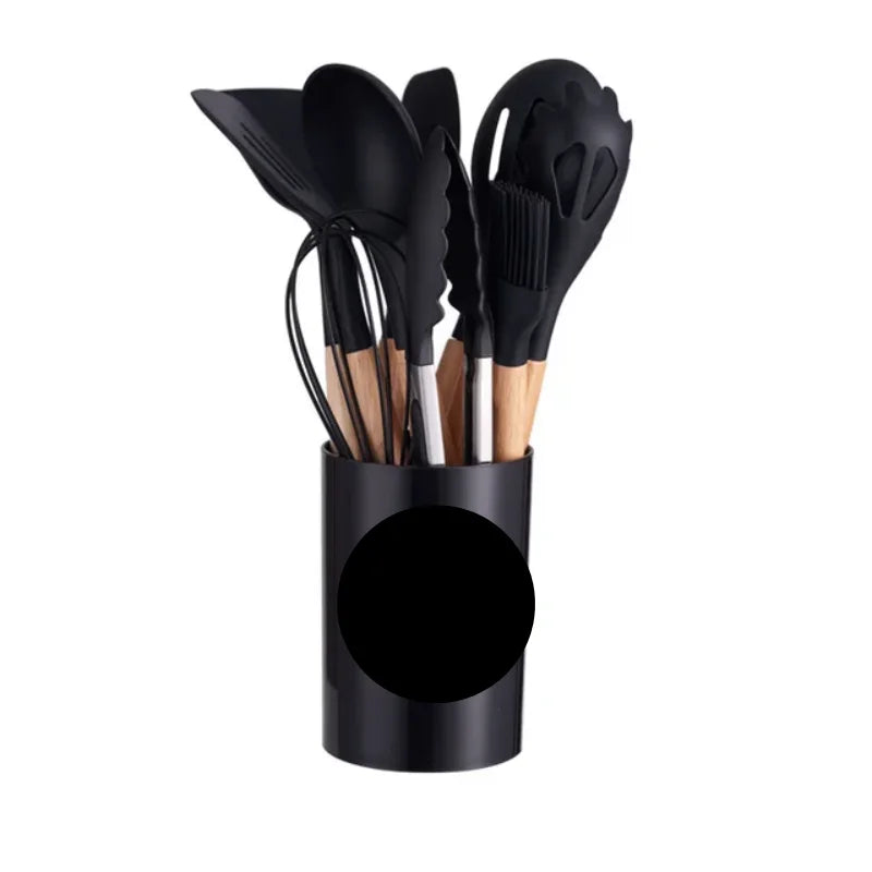KIT de Cozinha Conjunto com 12 peças Jogo de Utensilios Culinários Cabo de Madeira Antiaderente Envio Rápido para todo Brasil
