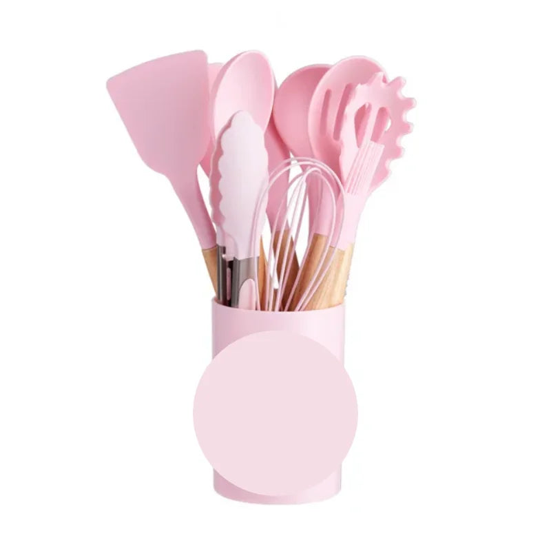 KIT de Cozinha Conjunto com 12 peças Jogo de Utensilios Culinários Cabo de Madeira Antiaderente Envio Rápido para todo Brasil