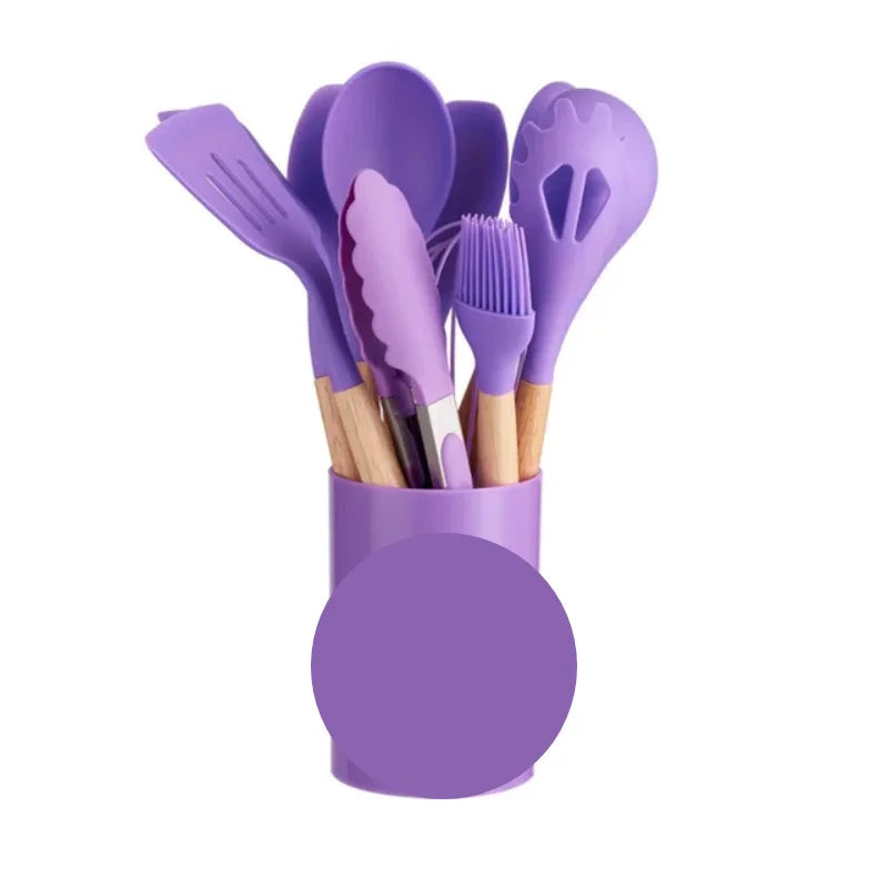 KIT de Cozinha Conjunto com 12 peças Jogo de Utensilios Culinários Cabo de Madeira Antiaderente Envio Rápido para todo Brasil
