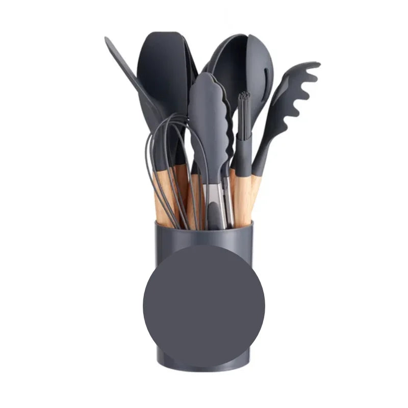 KIT de Cozinha Conjunto com 12 peças Jogo de Utensilios Culinários Cabo de Madeira Antiaderente Envio Rápido para todo Brasil