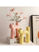 Luxury Cat Vase - Beige Resin Tube-Shaped Home Decor for Bedroom/Bar, Minimalist Tabletop Sculpture (No Flowers Included)