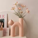 Luxury Cat Vase - Beige Resin Tube-Shaped Home Decor for Bedroom/Bar, Minimalist Tabletop Sculpture (No Flowers Included)