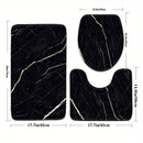 Golden Crack Luxury Black Marble Bathroom Set - Soft Non Slip Contour Mat, Toilet Lid, and Bath Mat for Elegant Home Decor