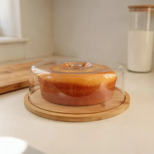 Boleira de Bambu com Tampa para Bolos e Tortas